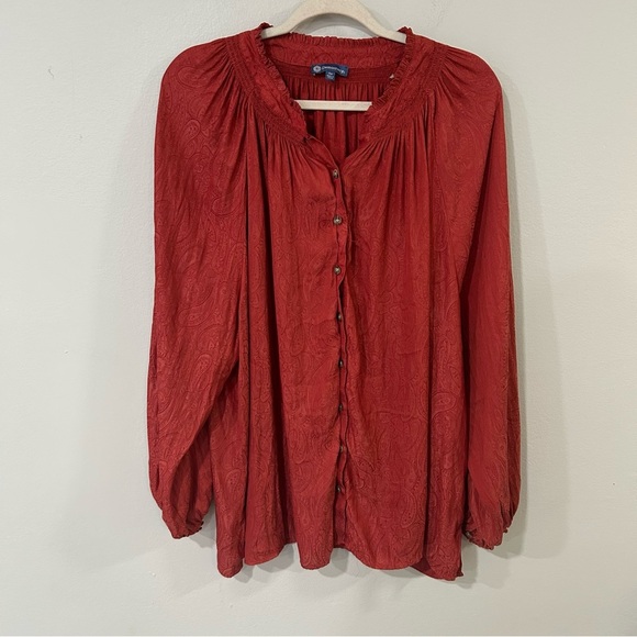 Democracy Burnt Red Button Down Ruched Flowy Blouse Women’s Size 3X - Picture 1 of 6